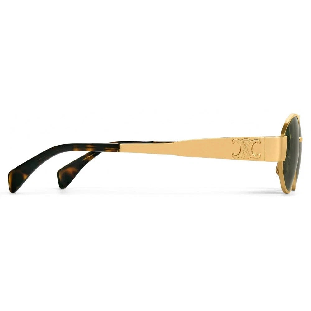 Celine CL40235U 30N Triomphe Metal Oval Sunglasses Gold Green Lens AUTHENTIC