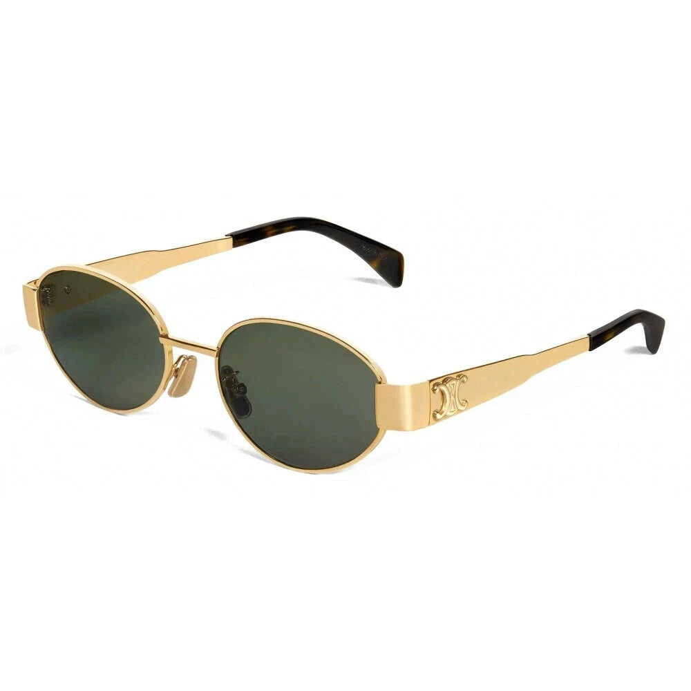 Celine CL40235U 30N Triomphe Metal Oval Sunglasses Gold Green Lens AUTHENTIC